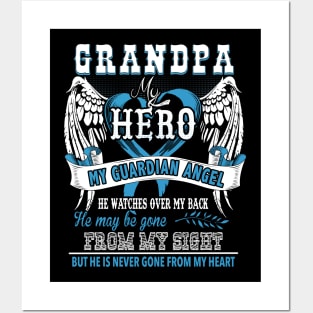 Grandpa my hero my guardian angel he watches over my back he my be gone from my sight but he is never gone from my heart Posters and Art